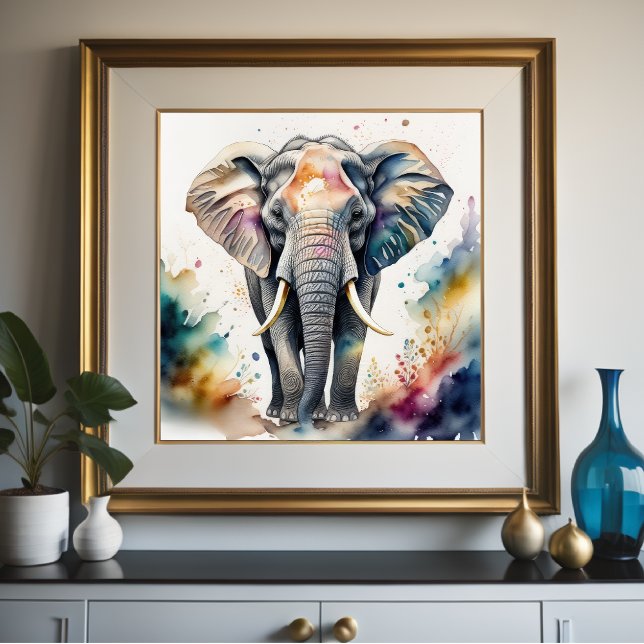 Affiche Aquarelle Peinture de l'éléphant 1:1 (Créateur téléchargé)