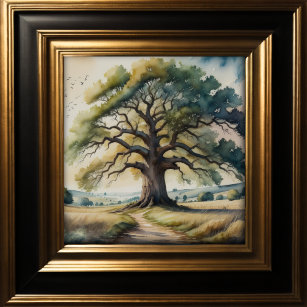 Affiche Aquarelle Peinture de l'immense vieux chêne