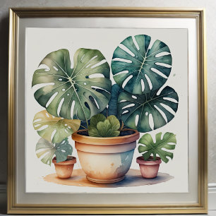 Affiche Aquarelle Peinture de Monstera en Pot