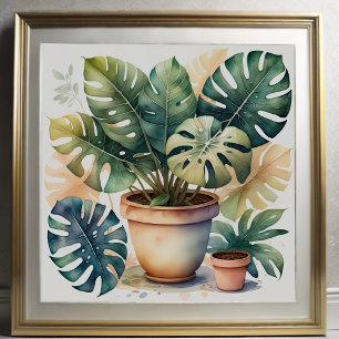 Affiche Aquarelle Peinture de Monstera en Pot II