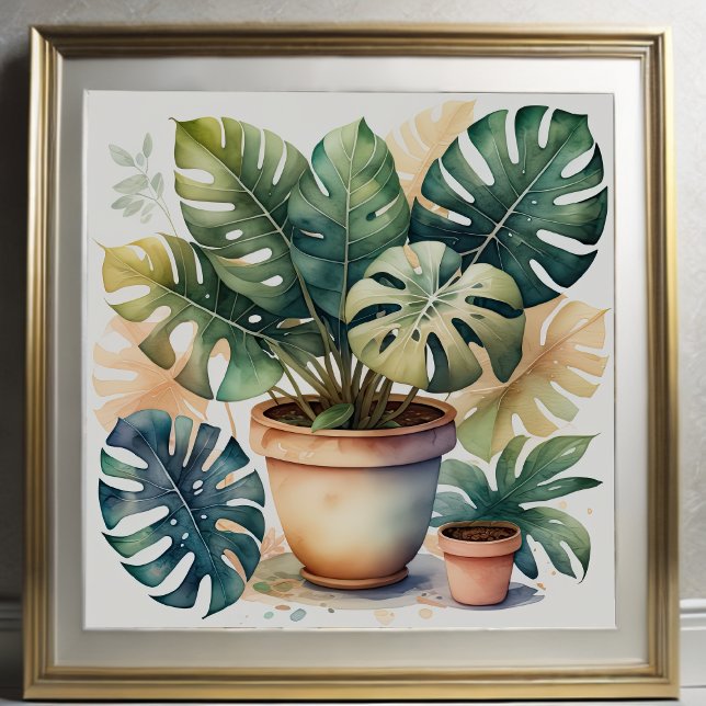 Affiche Aquarelle Peinture de Monstera en Pot II (Créateur téléchargé)