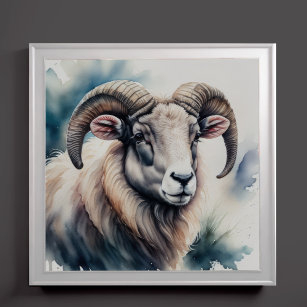 Affiche Aquarelle Peinture de mouton de grande corne
