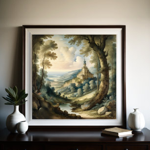 Affiche Aquarelle Peinture de paysage de style antique