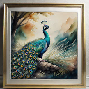 Affiche Aquarelle Peinture de Peacock 1:1