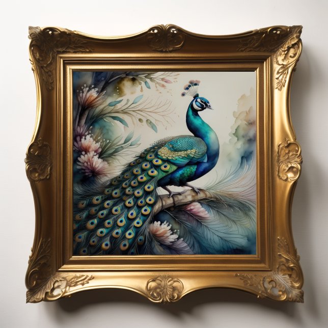 Affiche Aquarelle Peinture de Peacock 1:1 (Créateur téléchargé)