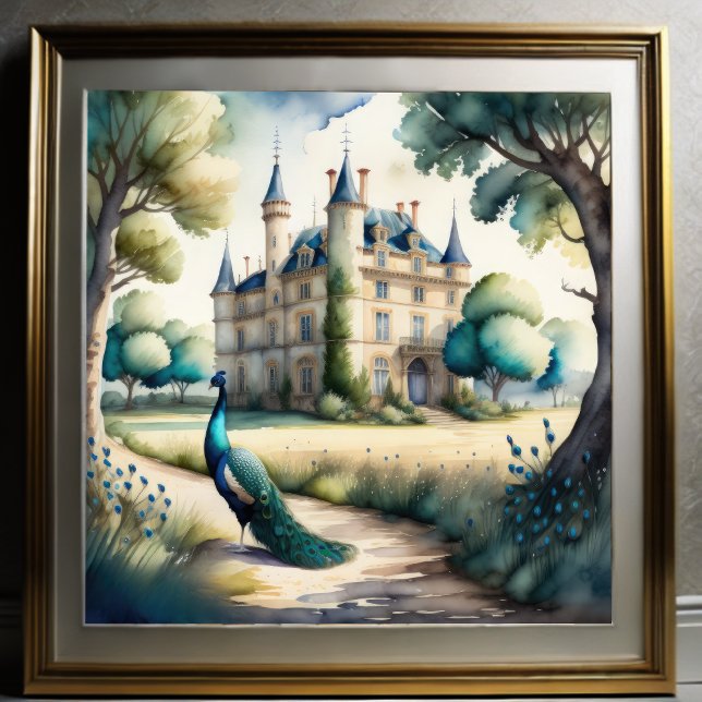 Affiche Aquarelle Peinture de Peacock et Château (Créateur téléchargé)