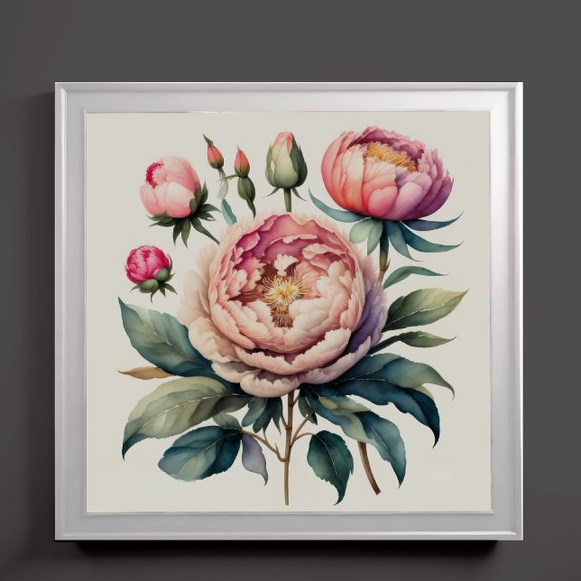 Affiche Aquarelle Peinture de pivoines roses (Créateur téléchargé)