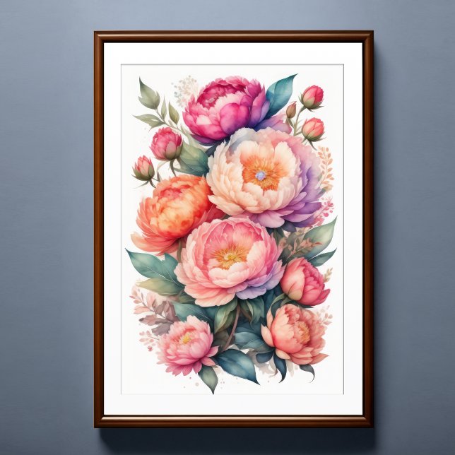 Affiche Aquarelle Peinture de pivoines roses (Créateur téléchargé)