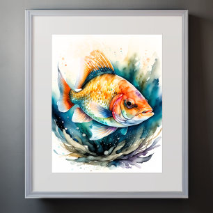Affiche Aquarelle Peinture de poisson
