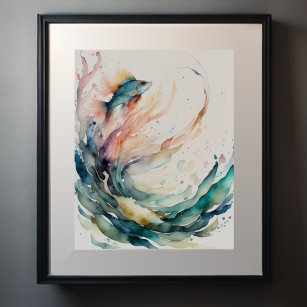 Affiche Aquarelle Peinture de poisson Abstrait