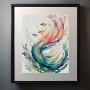 Affiche Aquarelle Peinture de poisson Abstrait II