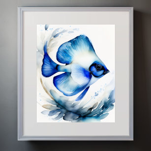 Affiche Aquarelle Peinture de poisson bleu