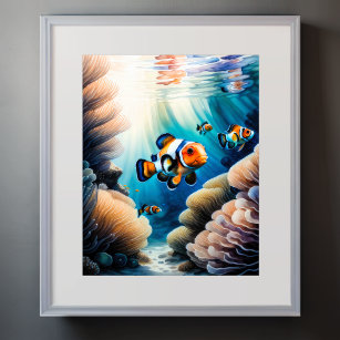 Affiche Aquarelle Peinture de poisson clown