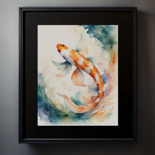 Affiche Aquarelle Peinture de poisson de Koi