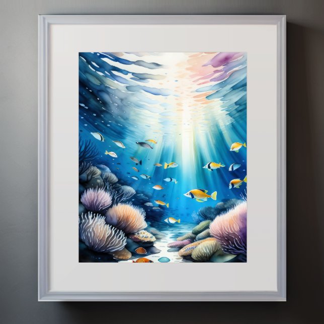 Affiche Aquarelle Peinture de poisson de récif corallien (Créateur téléchargé)