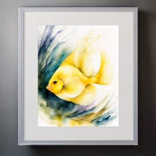 Affiche Aquarelle Peinture de poisson jaune
