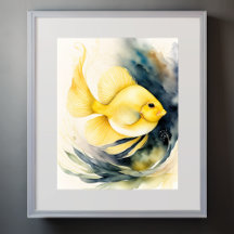 Aquarelle Peinture de poisson jaune II