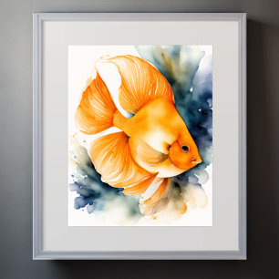 Affiche Aquarelle Peinture de poisson orange