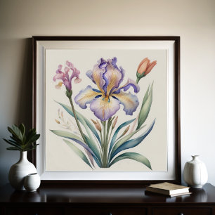 Affiche Aquarelle Peinture de pourpre Iris