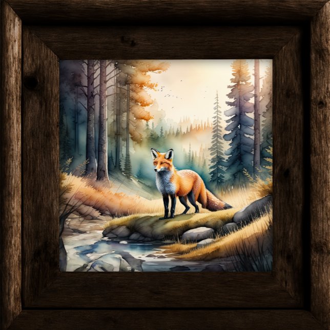 Affiche Aquarelle Peinture de renard dans la forêt 1:1 (Créateur téléchargé)