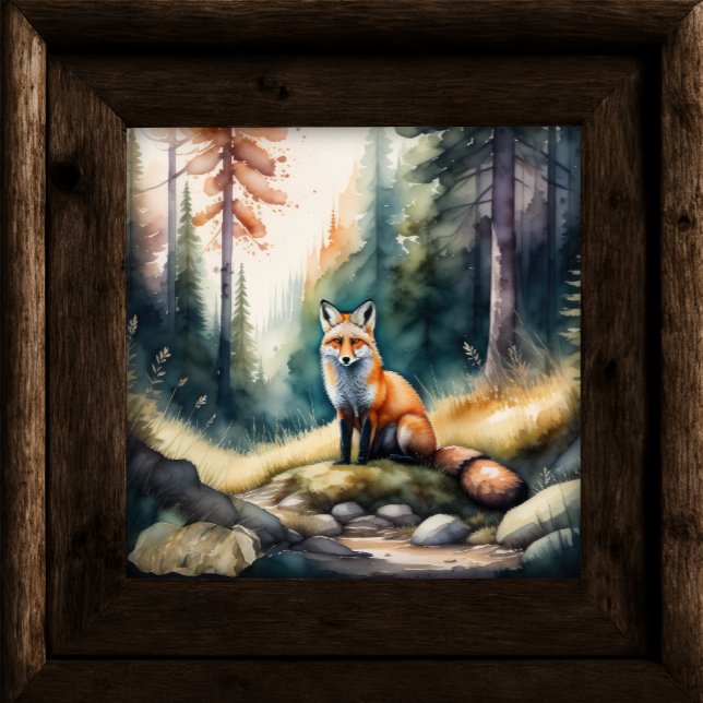 Affiche Aquarelle Peinture de renard dans la forêt 1:1 (Créateur téléchargé)