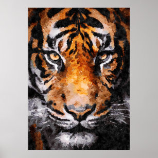 Affiche Aquarelle Peinture de Tiger Head