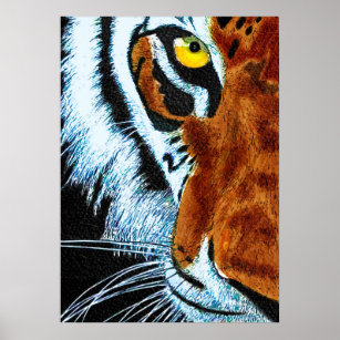 Affiche Aquarelle Peinture de Tiger Tête Illustration