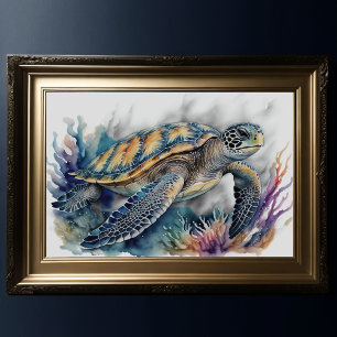 Affiche Aquarelle Peinture de tortue de mer 3:2 XIV