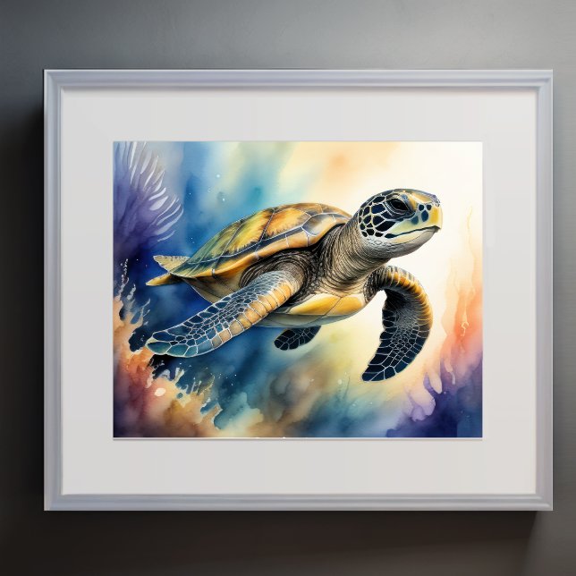 Affiche Aquarelle Peinture de tortue marine colorée II (Créateur téléchargé)