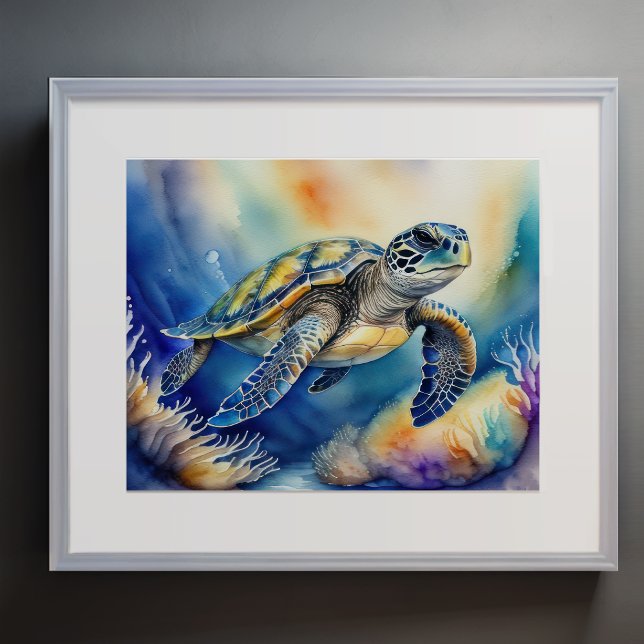 Affiche Aquarelle Peinture de tortue marine colorée IV (Créateur téléchargé)
