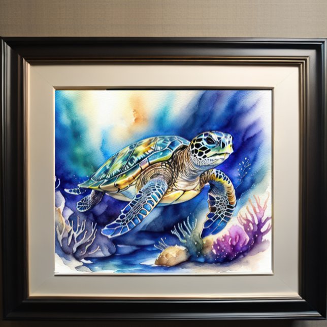 Affiche Aquarelle Peinture de tortue marine colorée VI (Créateur téléchargé)
