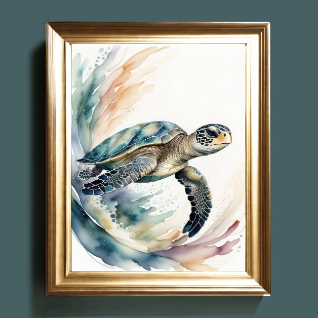 Affiche Aquarelle Peinture de tortue marine Couleurs pourr (Créateur téléchargé)
