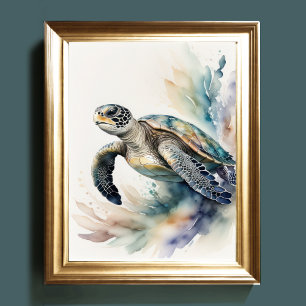 Affiche Aquarelle Peinture de tortues marines Couleurs pou