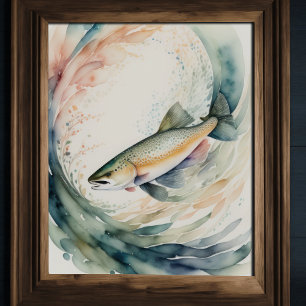 Affiche Aquarelle Peinture de truite de poisson
