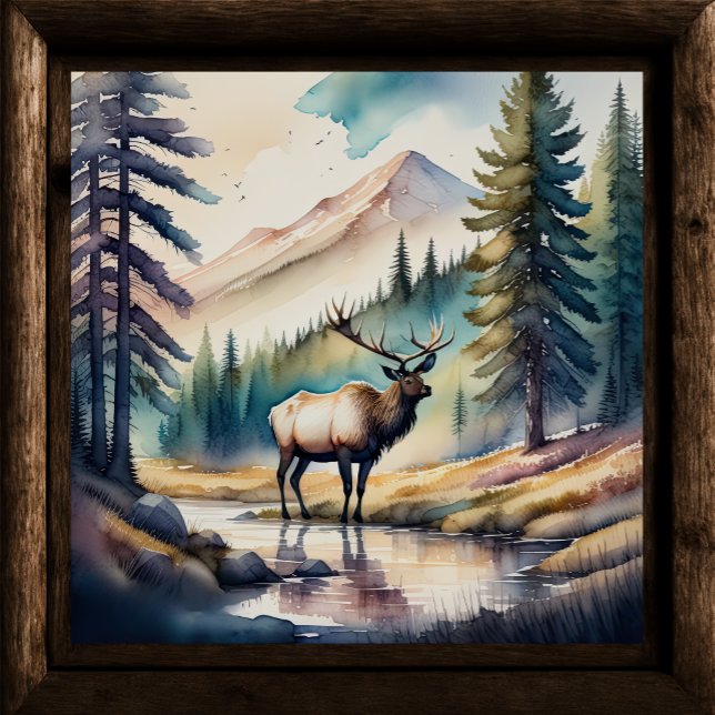 Affiche Aquarelle Peinture d'Elk dans la forêt 1:1 (Créateur téléchargé)