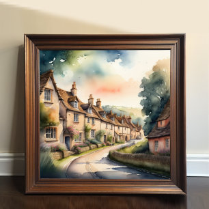 Affiche Aquarelle Peinture des Cotswolds anglais