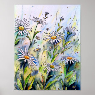 Affiche Aquarelle Peinture des marguerites
