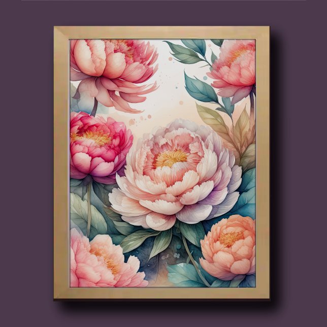 Affiche Aquarelle Peinture des pivoines roses III (Créateur téléchargé)