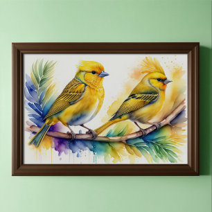Affiche Aquarelle Peinture d'Oiseau Jaune 3:2