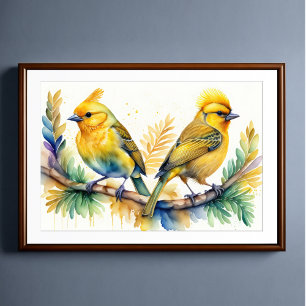 Affiche Aquarelle Peinture d'Oiseau Jaune 3:2