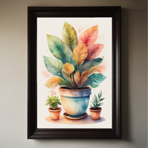 Affiche Aquarelle Peinture du Plante de la maison en pot