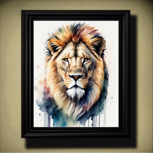 Affiche Aquarelle Peinture d'un lion mâle 5:4
