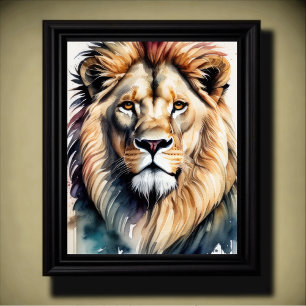 Affiche Aquarelle Peinture d'un lion mâle 5:4