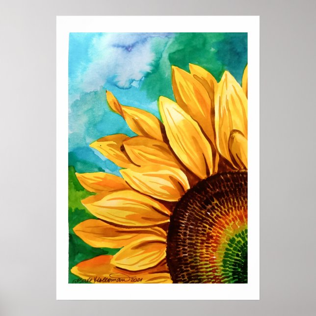 Affiche Aquarelle peinture d'un motif d'art de tournesol (Devant)