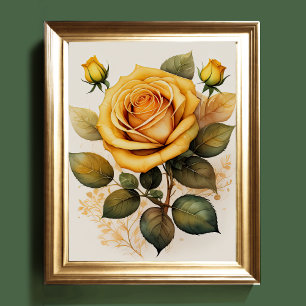 Affiche Aquarelle Peinture d'un Rose Jaune