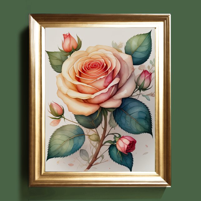 Affiche Aquarelle Peinture d'un Rose rose II (Créateur téléchargé)