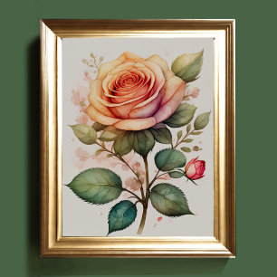 Affiche Aquarelle Peinture d'un Rose rose III