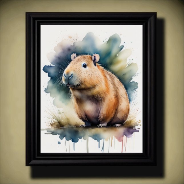 Affiche Aquarelle Peinture d'une Capybara 5:4 (Créateur téléchargé)