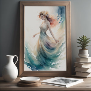 Affiche Aquarelle Peinture Nymphe de l'eau