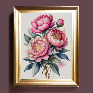 Affiche Aquarelle Peinture Peonies roses 4:5 II